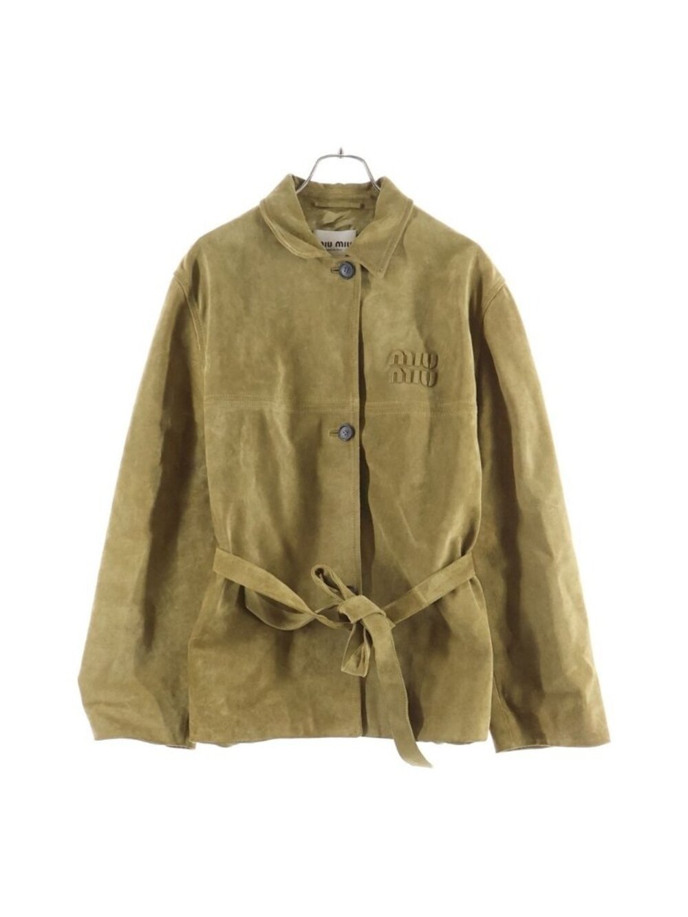 Miu Miu Leather Jacket Suede Embossed Logo Wax Button Up Brown